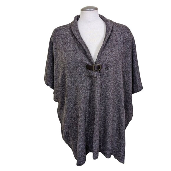 Blarney Woollen Mills Silk Merino Wool Buckle Knit Poncho Sweater Dolman Taupe - Picture 2 of 8